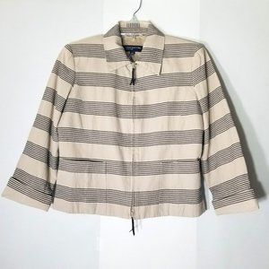 Jones New York Signature Womens 6 Zip-Up Jacket Blazer Coat Beige Black Striped